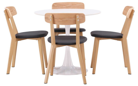 Venture Design Hamden & Sanjos spisegruppe Svart/svart 4 stoler & bord 80 cm