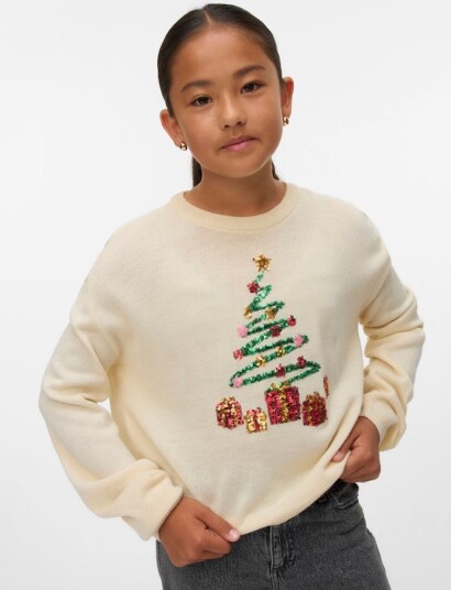 Vero Moda Girl Vmglitter Ls O Neck Xmas Girl   Cream   158/164