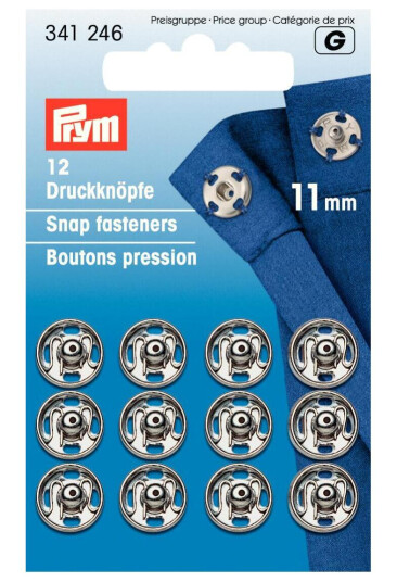 Trykknapper til å sy på 12 stk x 11 mm sølv
