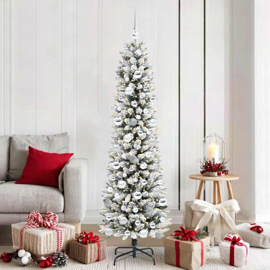 Kunstig juletre Grønn og hvit 180 cm PVC og Metall og Plast