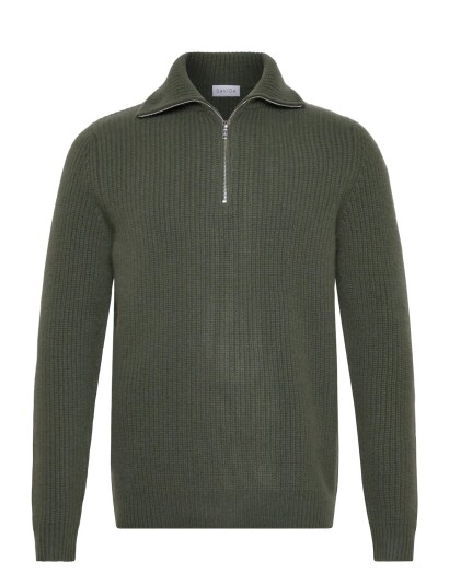 Davida Cashmere Man Chunky Rib Half Zip Green S Davida Cashmere Man Chunky Rib Half Zip Green S