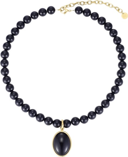 Bud To Rose Retro Stone Necklace Black/Gold   Black   ONE SIZE