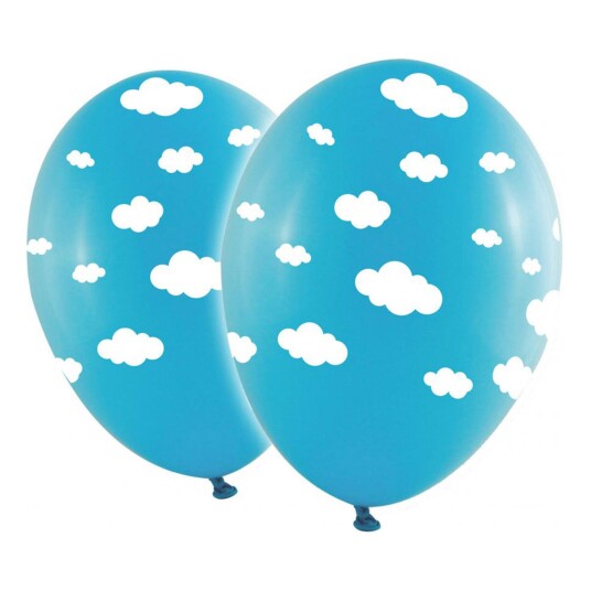 Ballongkungen AB Lateksballonger Babyblå med Hvite Skyer - 10-pakning