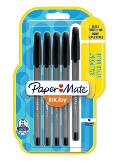 Paper Mate InkJoy 100ST Ballpoint Pens  Fine Point 0.7mm  Svart  5 Count