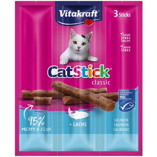 Vitakraft CatSticks Mini Laks 3x6g - Tyggepinner til katt