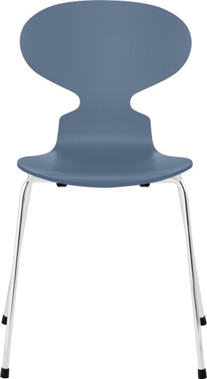 Fritz Hansen - 3101 Myran 4 Ben Lackad Dusk Blue Underrede Förkromat Stål Spisestoler Arne Jacobsen Blå Metall/tre