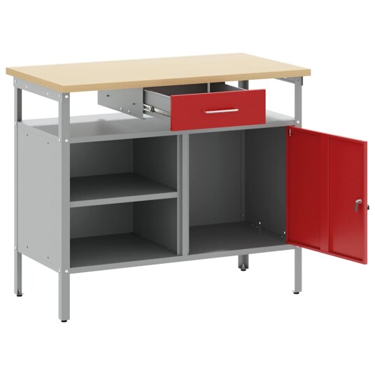 Arbeidsbenk med skuff og hylle Rød/Grå 100cm