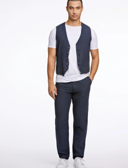 Lindbergh Cotton Linen Waistcoat Navy XXXL Lindbergh Cotton Linen Waistcoat Navy XXXL