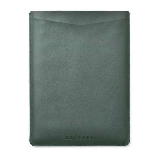 Philbert, Philbert UltraSlim Vegansk Skinn Sleeve m. Stropp til MacBook / Laptop 15" (35,5 x 25 x 2 cm) - Grønn