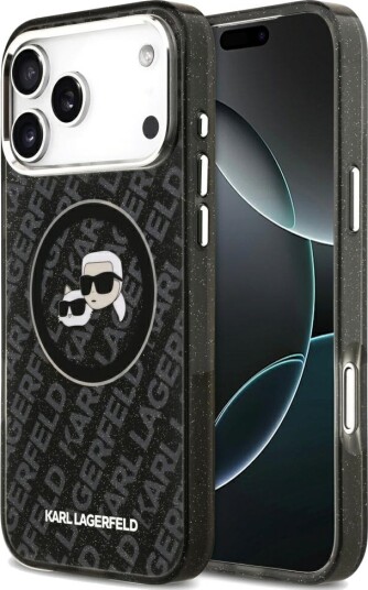 Karl Lagerfeld IML Glitter Karl&Choupette Heads Logo MagSafe Case for iPhone 17 Pro Max Black