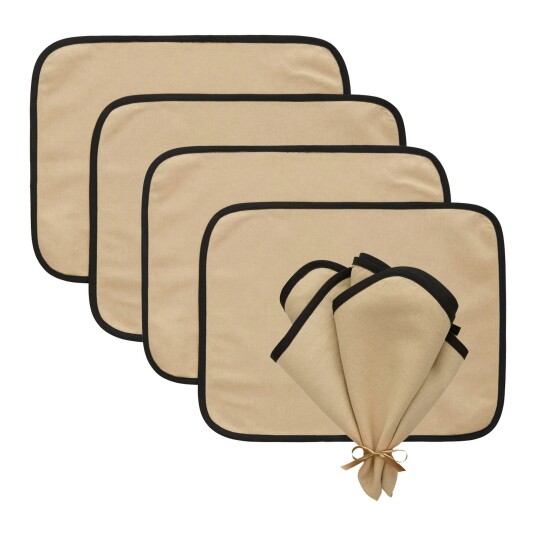 Decotique Elvira Tekstilsett 4 Spisebrikker + 4 Servietter Natur/Sort 8 Deler
