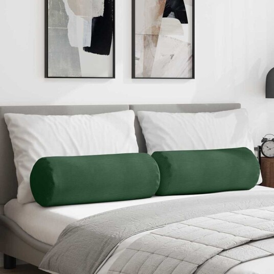Bolster puter 2 pcs Mørkegrønn Ø 25 x 70 cm Corduroy stoff