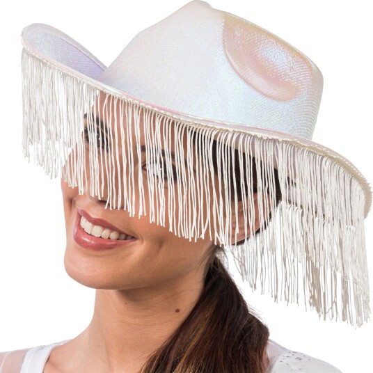 Chaks Cowboyhatt Hvit Skimrende med Frynser One size 14066