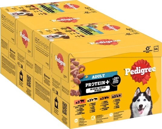 Pedigree våtfôr Adult Porsjonspose Protein Plus i gelé 4 varianter 48 x 85 g