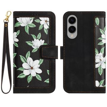 Samsung Galaxy S25 Edge Blomstret lommebokveske med kortspor   Svart