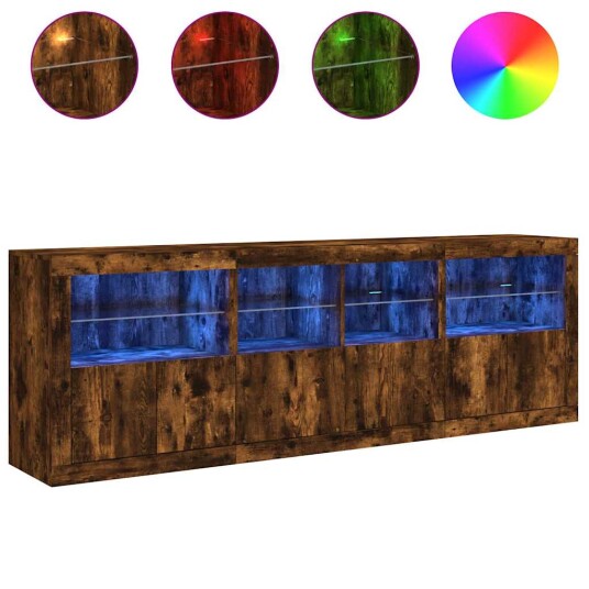 vidaXL Skjenk med LED-lys røkt eik 202x37x67 cm