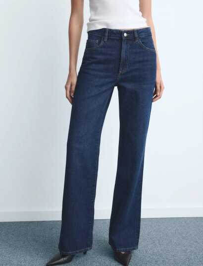 Mango Danila High Waisted Wide Leg Jeans Blue 32