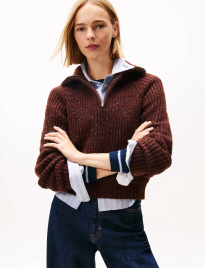 Tommy Jeans Tjw Nep 1/4 Zip Sweater - Brown - XS Tommy Jeans Tjw Nep 1/4 Zip Sweater - Brown - XS
