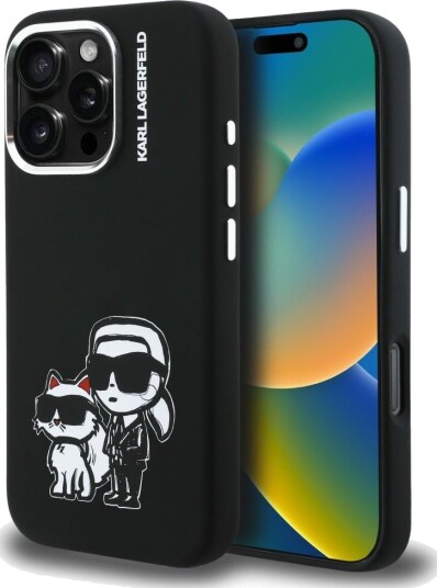 Karl Lagerfeld MagSafe Silikon Mobildeksel med Choupette Skisse for iPhone 16 Pro Max - Svart
