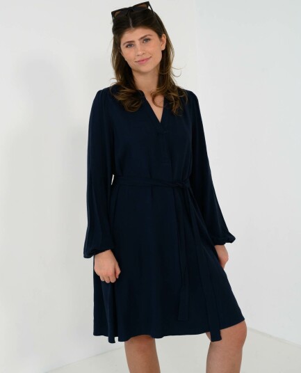 Selected Femme Viva Long Sleeve Short V-Neck Dress Blå 36