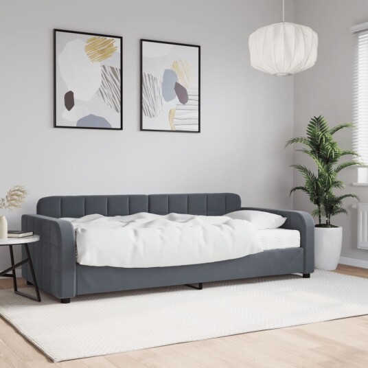  Dagseng med madrass mørkegrå 90x190 cm fløyel