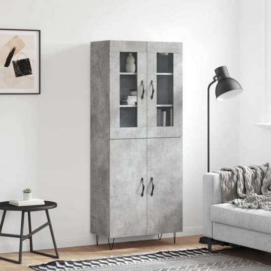 vidaXL Highboard betong grå 69,5x34x180 cm konstruert tre 8720845476670