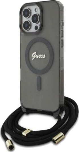 Guess Crossbody Snor Skript MagSafe Mobildeksel til iPhone 16 Pro Sort