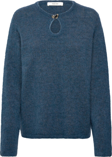Selected Slflulu Brushed Ls Knit Keyhole O-Neck - Blue - XS