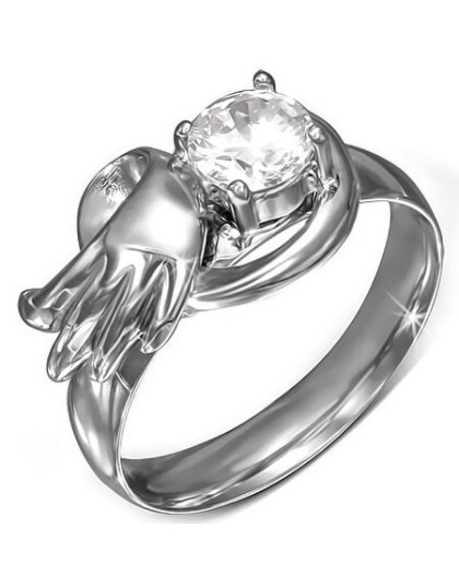 Angel Wing Sølvfarget Stålring Fattet med Sten Strl 49 x 15,60 mm