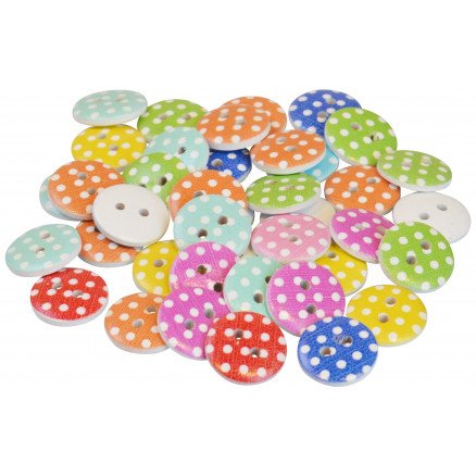 Infinity Hearts knapper i tre med prikker Ass farger 15mm 50 stk