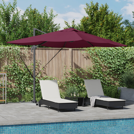 Cantilever Roma Parasol med LED i Bordeaux rød 352x251x265 cm Aluminium