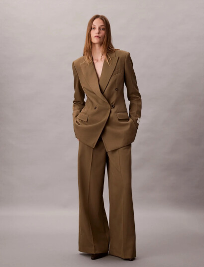 Calvin Klein Wool Gaberdine Wide Leg Trouser Khaki green 38 Calvin Klein Wool Gaberdine Wide Leg Trouser Khaki green 38