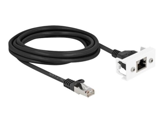 Delock Nettverksforlengelseskabel Rj-45 Hann Til Rj-45 Hunn Panelmonterbar 3 M S/Ftp Cat 6A Halogenfri Snap-In Svart/Hvit