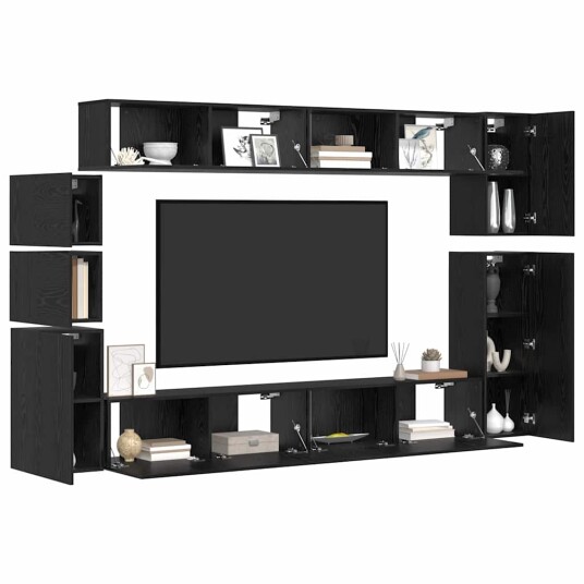 TV benksett Veggmontert 9 pcs Svart eik Konstruert tre