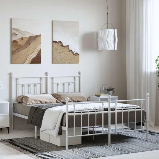 vidaXL Sengeramme i metall med hode- og fotgavl hvit 150x200 cm