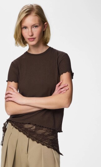 Pieces Pcnicca Ss O Neck Top Jrs Noos Brown M