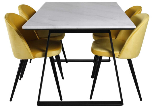Venture Design Estelle & Velvet spisegruppe Hvit/gul 4 st stoler & bord 140 x 90 cm