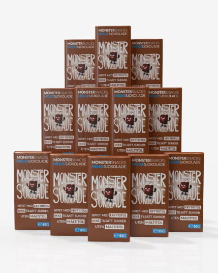 Monster Lavkarbo Belgisk Melkesjokolade UTEN MALTITOL PAKKETILBUD 12x85g Monster Lavkarbo Belgisk Melkesjokolade UTEN MALTITOL PAKKETILBUD 12x85g