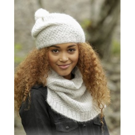 Â Cream Puff by DROPS Design Lue og Hals Strikkeoppskrift str S M M L