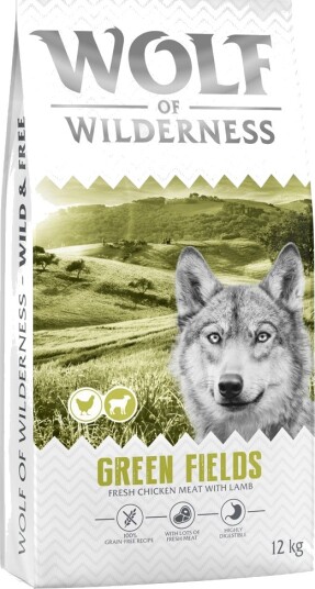 Wolf Of Wilderness Tørrfôr Adult Green Fields Kornfri Sparepakke Ny Oppskrift Lam 2 X 12 kg