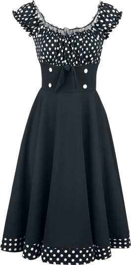 Belsira Rockabilly Middellang kjole Schulterfreies Swing Kleid XS til L Damer svart hvit