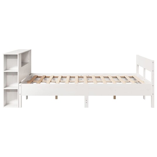 Seng med bokhylle uten madrass hvit 120x200 cm heltre furu 3322952