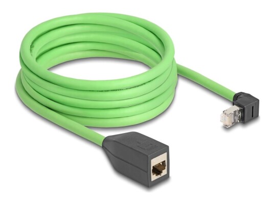 Delock Forlengelseskabel For Patch Rj-45 Hann Oppvinklet Til Rj-45 Hunn Rett 5 M 6.8 Mm Sf/Utp Cat 6A Grønn