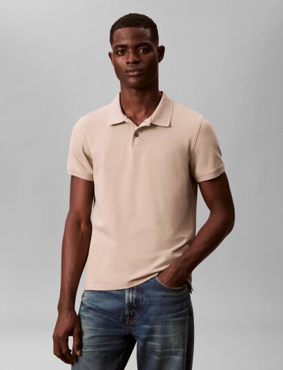 Calvin Klein Ss Slim Refined Pique Polo Beige XL