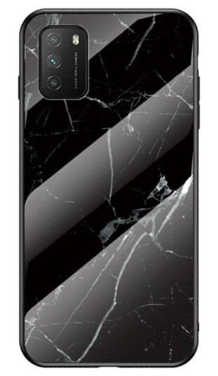 INCOVER Xiaomi Poco M3 Fleksibel Plastdeksel m. Glassrygg - Svart Marmor