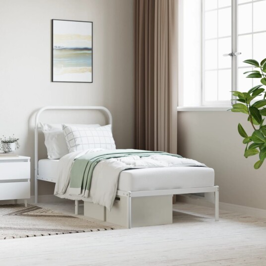 vidaXL Sengeramme i metall med hodegavl hvit 90x190 cm 8720845881627 vidaXL Sengeramme i metall med hodegavl hvit 90x190 cm 8720845881627