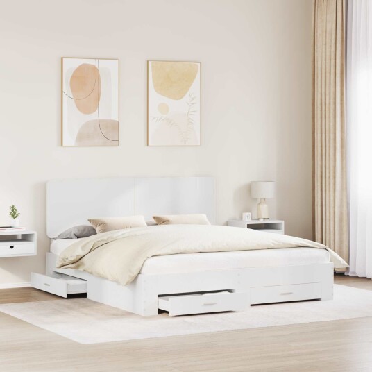  Sengestamme med hodegjerde Hvit 180 x 200 cm Konstruert tre
