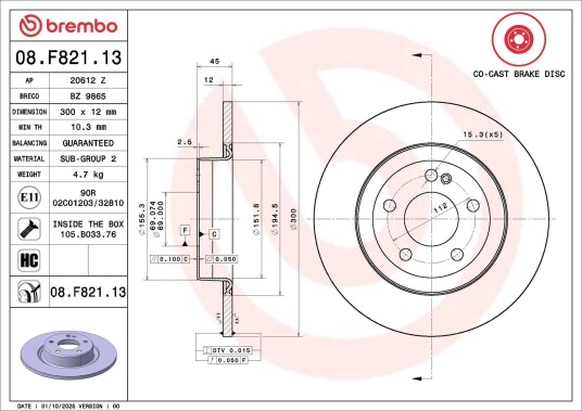Bremseskive BREMBO 08.F821.13
