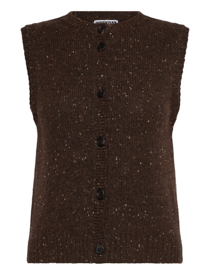 Weekday Knitted Buttoned Wool Blend Vest - Brown - XS