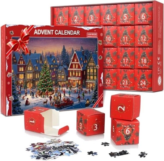 Puslespill Adventskalender 2026 – 24 Dager Julekalender med 1008 Puslespillbrikker Julepuslespill Julegave for Voksne og Barn
